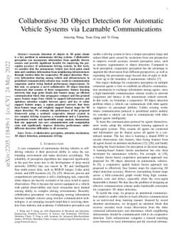 Collaborative 3D Object Detection for Automatic Vehicle Systems via
  Learnable Communications