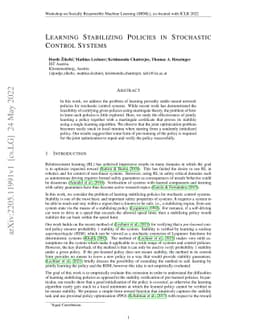 Learning Stabilizing Policies in Stochastic Control Systems