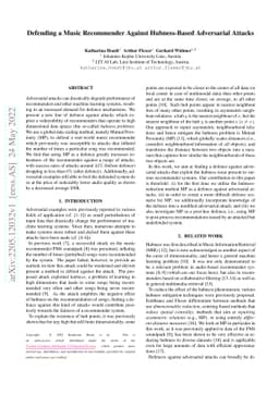 Defending a Music Recommender Against Hubness-Based Adversarial Attacks