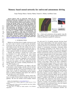 Memory based neural networks for end-to-end autonomous driving