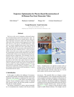 Trajectory Optimization for Physics-Based Reconstruction of 3d Human
  Pose from Monocular Video