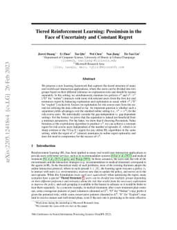 Tiered Reinforcement Learning: Pessimism in the Face of Uncertainty and
  Constant Regret