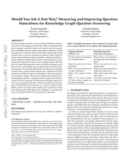 Would You Ask it that Way? Measuring and Improving Question Naturalness
  for Knowledge Graph Question Answering