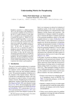 Understanding Metrics for Paraphrasing