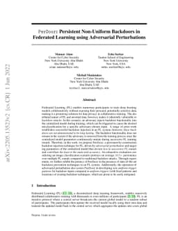 PerDoor: Persistent Non-Uniform Backdoors in Federated Learning using
  Adversarial Perturbations