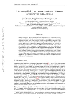 Learning ReLU networks to high uniform accuracy is intractable