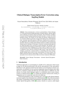 Clinical Dialogue Transcription Error Correction using Seq2Seq Models