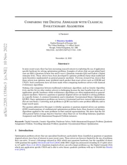Comparing the Digital Annealer with Classical Evolutionary Algorithm