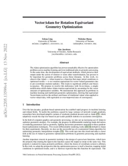 VectorAdam for Rotation Equivariant Geometry Optimization