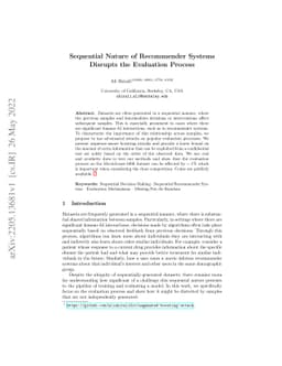 Sequential Nature of Recommender Systems Disrupts the Evaluation Process