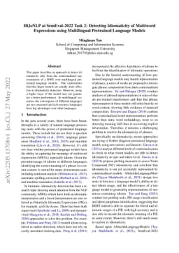 HiJoNLP at SemEval-2022 Task 2: Detecting Idiomaticity of Multiword
  Expressions using Multilingual Pretrained Language Models