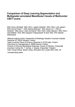 Comparison of Deep Learning Segmentation and Multigrader-annotated
  Mandibular Canals of Multicenter CBCT scans
