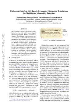 UAlberta at SemEval 2022 Task 2: Leveraging Glosses and Translations for
  Multilingual Idiomaticity Detection