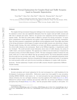 Efficient textual explanations for complex road and traffic scenarios
  based on semantic segmentation
