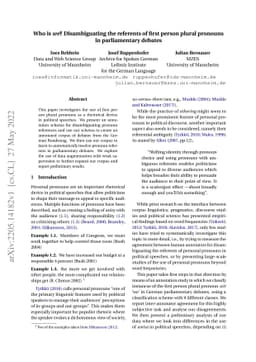 Who is we? Disambiguating the referents of first person plural pronouns
  in parliamentary debates