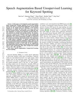 Speech Augmentation Based Unsupervised Learning for Keyword Spotting