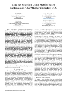 Core-set Selection Using Metrics-based Explanations (CSUME) for
  multiclass ECG