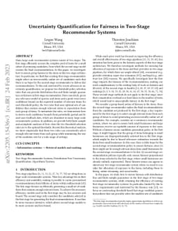 Uncertainty Quantification for Fairness in Two-Stage Recommender Systems