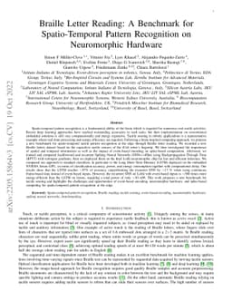 Braille Letter Reading: A Benchmark for Spatio-Temporal Pattern
  Recognition on Neuromorphic Hardware