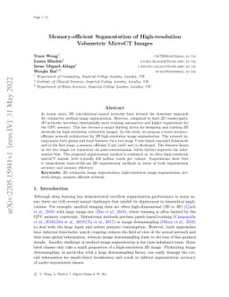 Memory-efficient Segmentation of High-resolution Volumetric MicroCT
  Images