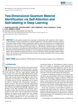 Two-Dimensional Quantum Material Identification via Self-Attention and
  Soft-labeling in Deep Learning
