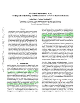 Social Bias Meets Data Bias: The Impacts of Labeling and Measurement
  Errors on Fairness Criteria