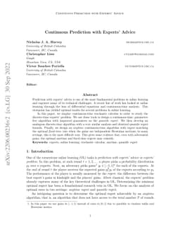 Continuous Prediction with Experts' Advice