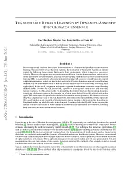 Transferable Reward Learning by Dynamics-Agnostic Discriminator Ensemble