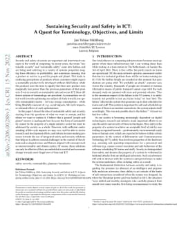 Sustaining Security and Safety in ICT: A Quest for Terminology,
  Objectives, and Limits