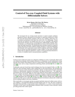 Control of Two-way Coupled Fluid Systems with Differentiable Solvers