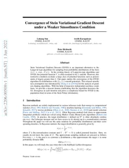 Convergence of Stein Variational Gradient Descent under a Weaker
  Smoothness Condition