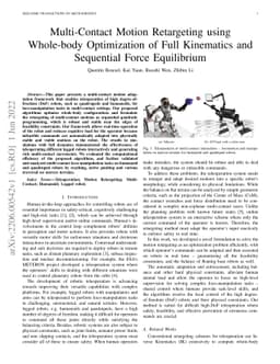 Multi-Contact Motion Retargeting using Whole-body Optimization of Full
  Kinematics and Sequential Force Equilibrium