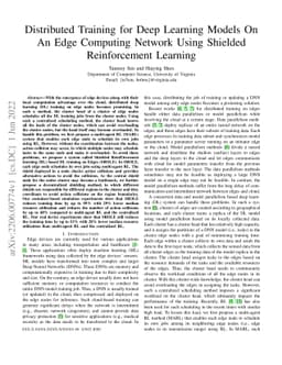 Distributed Training for Deep Learning Models On An Edge Computing
  Network Using ShieldedReinforcement Learning