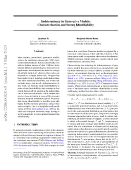 Indeterminacy in Generative Models: Characterization and Strong
  Identifiability