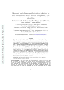 Bayesian high-dimensional covariate selection in non-linear
  mixed-effects models using the SAEM algorithm
