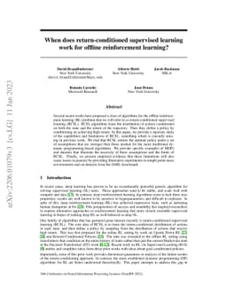 When does return-conditioned supervised learning work for offline
  reinforcement learning?