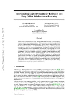 Incorporating Explicit Uncertainty Estimates into Deep Offline
  Reinforcement Learning