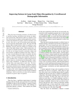 Improving Fairness in Large-Scale Object Recognition by CrowdSourced
  Demographic Information