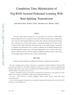 Completion Time Minimization of Fog-RAN-Assisted Federated Learning With
  Rate-Splitting Transmission