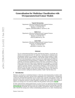 Generalization for multiclass classification with overparameterized
  linear models