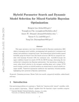Hybrid Parameter Search and Dynamic Model Selection for Mixed-Variable
  Bayesian Optimization