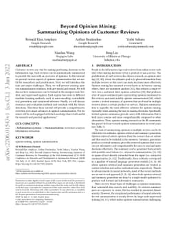 Beyond Opinion Mining: Summarizing Opinions of Customer Reviews