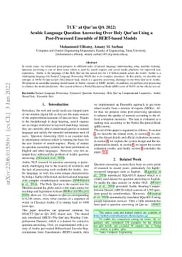 TCE at Qurán QA 2022: Arabic Language Question Answering Over Holy
  Qurán Using a Post-Processed Ensemble of BERT-based Models