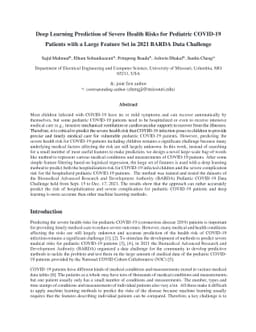 Deep Learning Prediction of Severe Health Risks for Pediatric COVID-19
  Patients with a Large Feature Set in 2021 BARDA Data Challenge