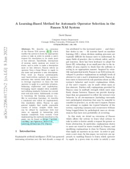 A Learning-Based Method for Automatic Operator Selection in the Fanoos
  XAI System