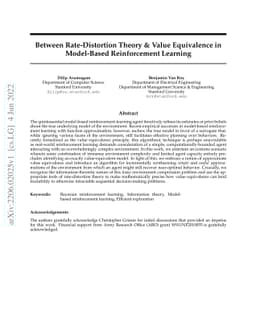 Between Rate-Distortion Theory & Value Equivalence in Model-Based
  Reinforcement Learning