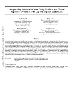 Interpolating Between Softmax Policy Gradient and Neural Replicator
  Dynamics with Capped Implicit Exploration