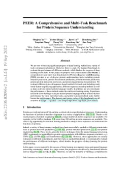 PEER: A Comprehensive and Multi-Task Benchmark for Protein Sequence
  Understanding