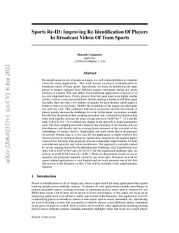 Sports Re-ID: Improving Re-Identification Of Players In Broadcast Videos
  Of Team Sports