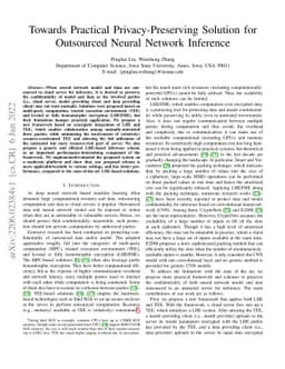 Towards Practical Privacy-Preserving Solution for Outsourced Neural
  Network Inference
